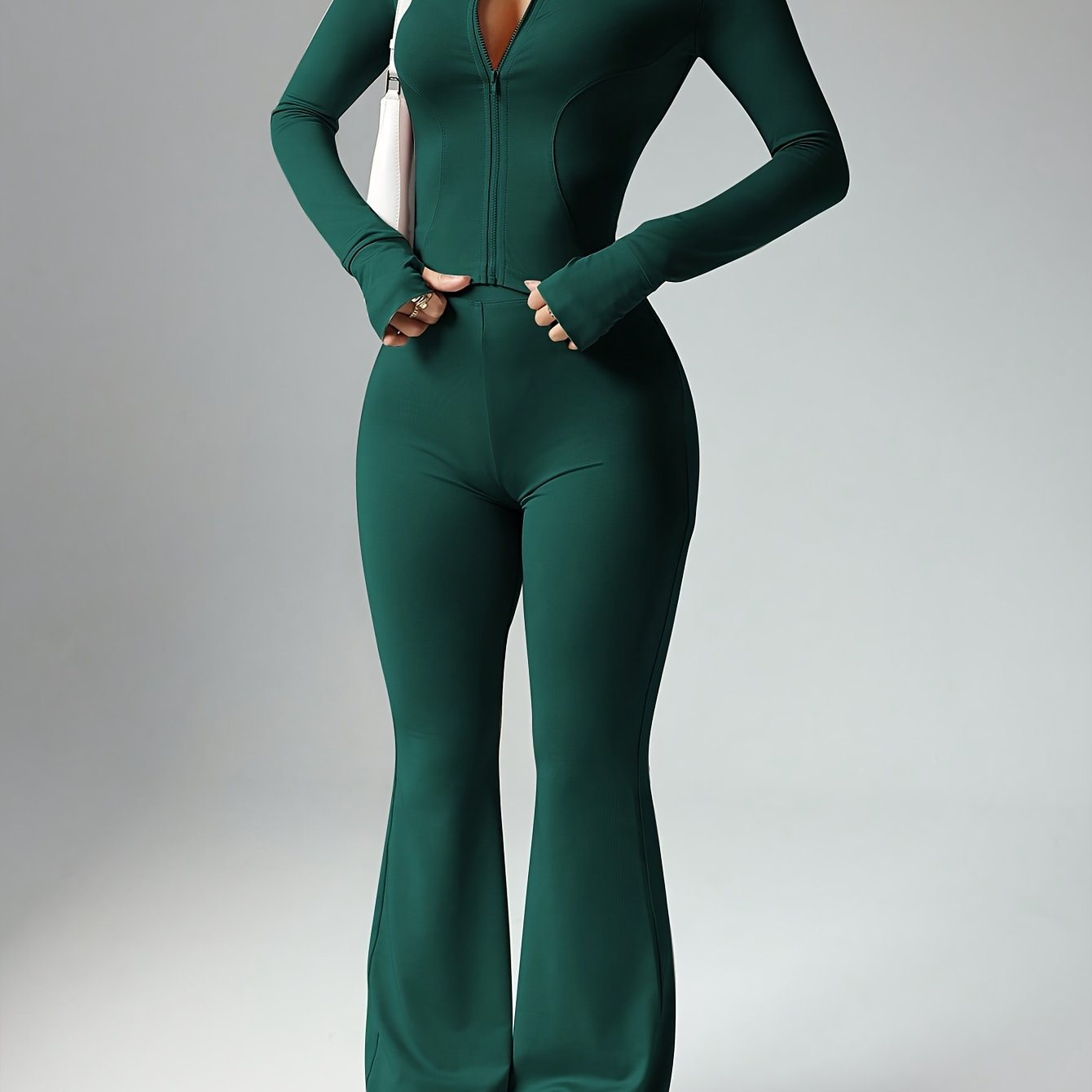 Chic Spring/Summer Women's Set: Zipper Jacket & Flare Pants