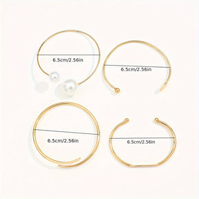 4 Peças Conjunto de Pulseira KC Banhada a Ouro com Pérola Imitação e Bracelete para Mulheres - Elegante Jogo Interligado em Argola Aberta, Joias Empilháveis Com Pérola Falsa, Contas Douradas, Casamento, Festas ou Looks Causais (Não Precisa Medir o Tamanho), Pulseiras para Mulheres, Pulseiras Para Mulheres, Pulseira Para Mulheres, Anéis Para Mulheres, Pulseiras de Bangles para Mulheres, Joias de Pérola para Mulheres, Pulseira de Mão para Mulheres,