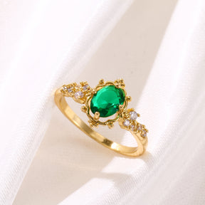 Anel de cobre dourado 18K com estilo vintage elegante, adornado com ametista roxa e zircônia sintética, ideal para mulheres - Joia de moda versátil para uso diário e presentes.