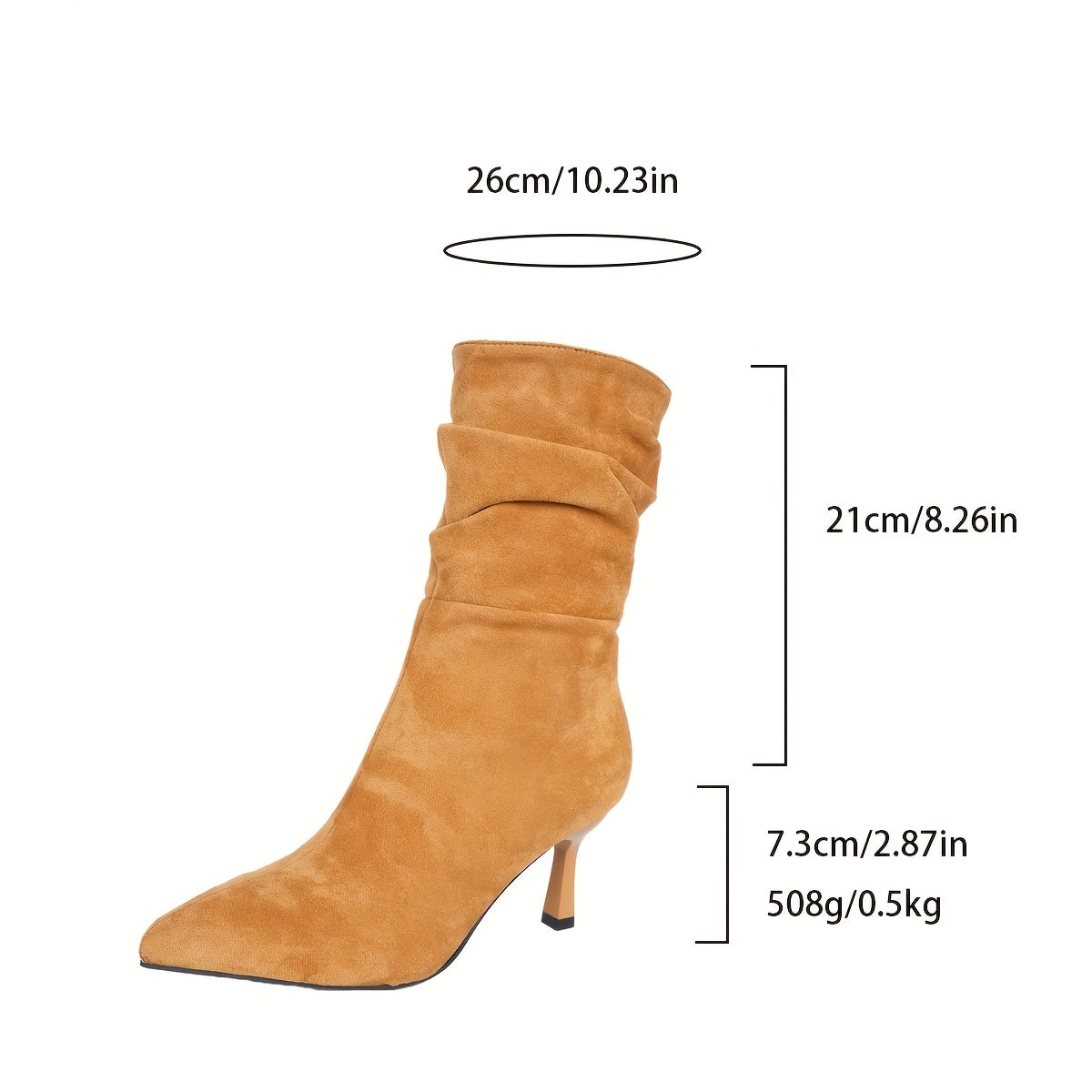 Um par de botas femininas de salto médio fino com bico afiado e capa delicada, elegantes e modernas. Design plissado versátil, perfeito para festas e banquetes, charmoso e chamativo