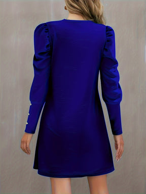 Long Sleeve Elegant Crew Neck Button Decor Dress for Spring & Fall, Women's Clothing