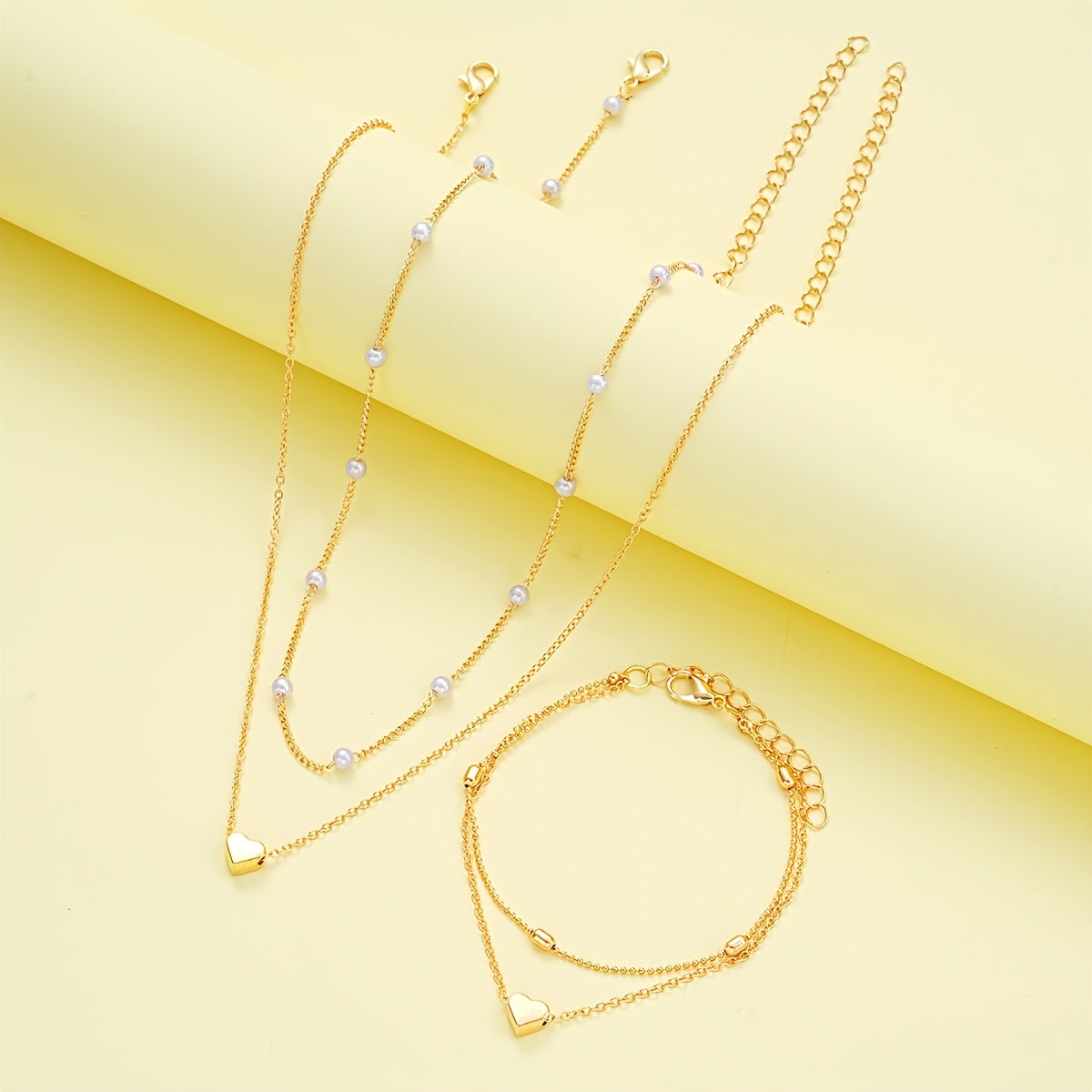 3 peças de conjunto elegante e minimalista de colar e pulseira com pérolas imitação em camadas duplas, joias femininas para uso diário, festa, banquete ou casamento, presente ideal para aniversário ou Dia dos Namorados