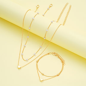 3 peças de conjunto elegante e minimalista de colar e pulseira com pérolas imitação em camadas duplas, joias femininas para uso diário, festa, banquete ou casamento, presente ideal para aniversário ou Dia dos Namorados