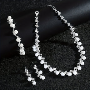 Conjunto de colar, pulseira e brincos de pérolas de imitação de luxo - Elegante em branco K dourado, material principal de cobre, perfeito para festas e banquetes, acessório para o Dia de Ação de Graças, joias para todas as estações, acessórios para festas | Acessório elegante | Joias de pérolas de imitação