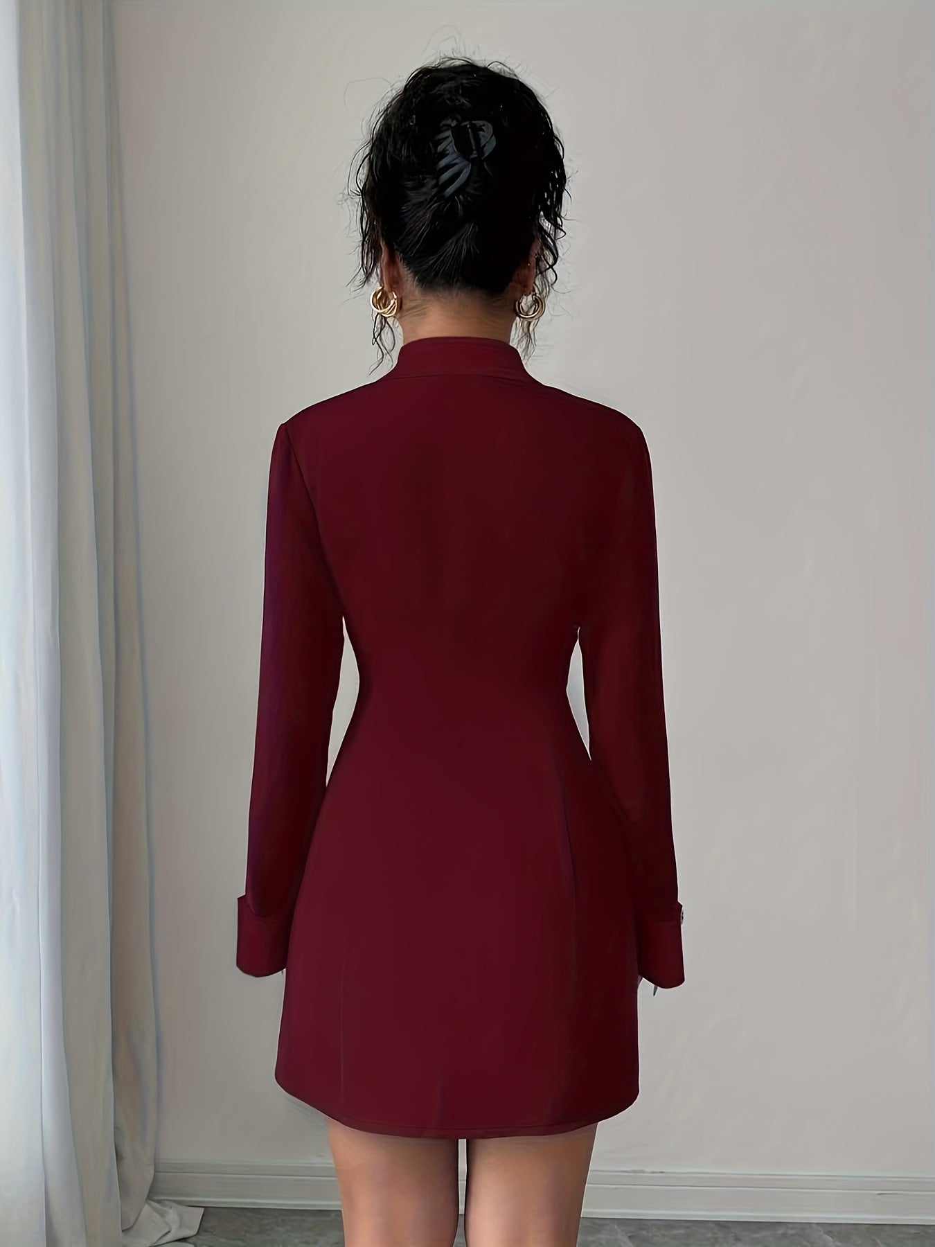 Women's French Elegant Collar Short Dress - Black & White Structured A-Line Short Dress with Double-Breasted Front Closure, Machine Washable All-Season Party Wedding Date Night Outfit, Tailleur-Inspired Jacket-Like Fit