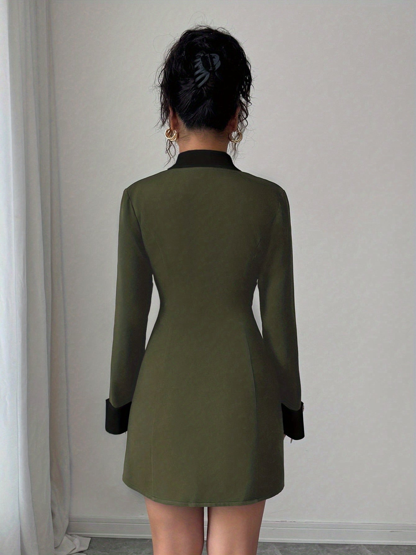 Women's French Elegant Collar Short Dress - Black & White Structured A-Line Short Dress with Double-Breasted Front Closure, Machine Washable All-Season Party Wedding Date Night Outfit, Tailleur-Inspired Jacket-Like Fit