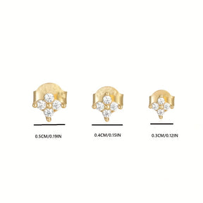 6 Peças Brincos de Zircônia Sintética em Cobre com Flores Pequenas - Acessórios para Orelha em 3 Tamanhos