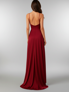 Elegant Burgundy Evening Gown with Deep V-Neck