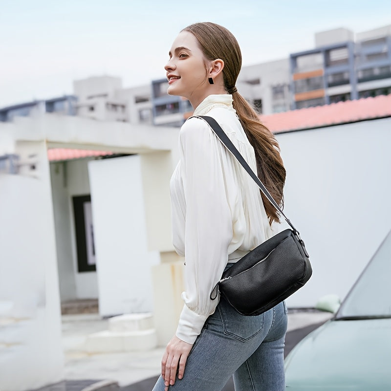 Bolsa Transversal de Couro Genuíno para Mulheres - Grande Capacidade, Alça Ajustável, Fecho de Zíper, Cor Sólida (Caqui/Marrom Claro/Branco/Preto) - Forrada em Poliéster & Acabamento com Bordas Oleadas para Durabilidade - Uso Versátil Diário e Ocasiões Especiais, Bolsa Segura para Viagem, Acessório Elegante, Acabamento Resistente, Bolsa Casual, Estilo Clássico, Costuras de Alta Qualidade, Bolsa Espaçosa, Estilosa
