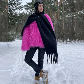 MOFOROCO Cachecol de Inverno Luxuoso e Macio com Textura Semelhante a Crina de Cavalo - Colar Quente Estilo Boêmio, Tecido Macio Semelhante a Crina de Cavalo (Sem Penas), Envoltório Lavável à Máquina para Presente de Natal/Dia dos Namorados, Acessório Elegante para Aquecer o Pescoço (Cores Sólidas)