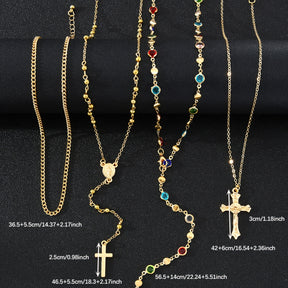 4 Peças de Colar Cruz Minimalista Bohemio com Strass Colorido para Uso Diário, Festas e Passeios na Praia - Cores Aleatórias