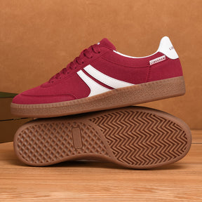 Libegram Tênis Vermelhos Vintage Femininos - Sapatos Casuais Confortáveis com Sola de Borracha de Goma, Estilo Clássico Preppy, Design Respirável de Cano Baixo e Cadarço para Vestuário Casual, Sapatos para Todas as Estações | Tênis com Atacadores | Detalhes Adesivos