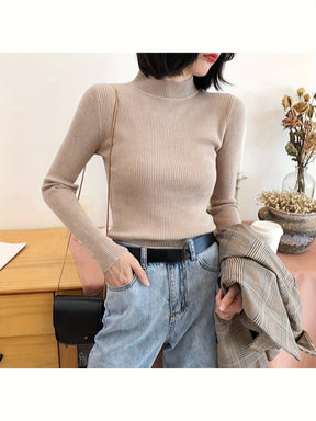 Blusa Feminina Preta Elegante - Gola Alta de Manga Longa, Modelo Slim Fit para Outono/Inverno, Ideal para Looks Casuais e Formais, Tecido Macio e Sofreto