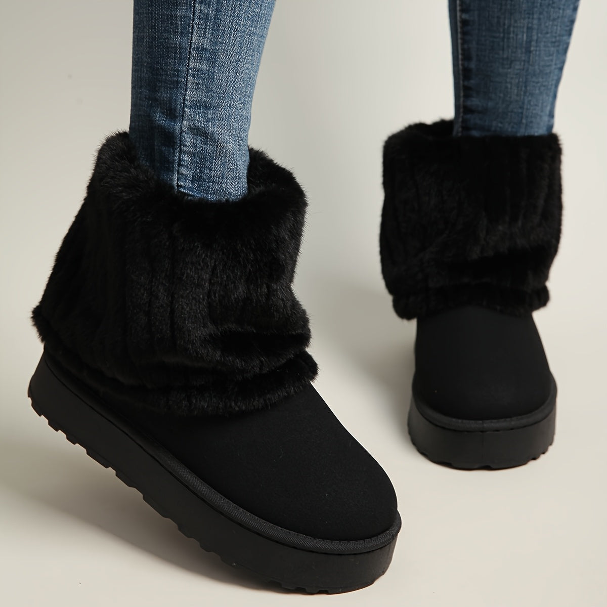 Botas de Inverno para Mulheres - Plataforma Grossa de Deslizamento, Sola de Borracha Antiderrapante, Botinhas Castanhas Quentes para Clima Frio, Vestuário Diário e Formal - Tamanhos Estendidos Disponíveis, Calçado de Estação, Forro de Pelúcia, Sola Durável, Vestuário Casual