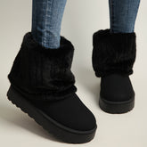 Botas de Inverno para Mulheres - Plataforma Grossa de Deslizamento, Sola de Borracha Antiderrapante, Botinhas Castanhas Quentes para Clima Frio, Vestuário Diário e Formal - Tamanhos Estendidos Disponíveis, Calçado de Estação, Forro de Pelúcia, Sola Durável, Vestuário Casual