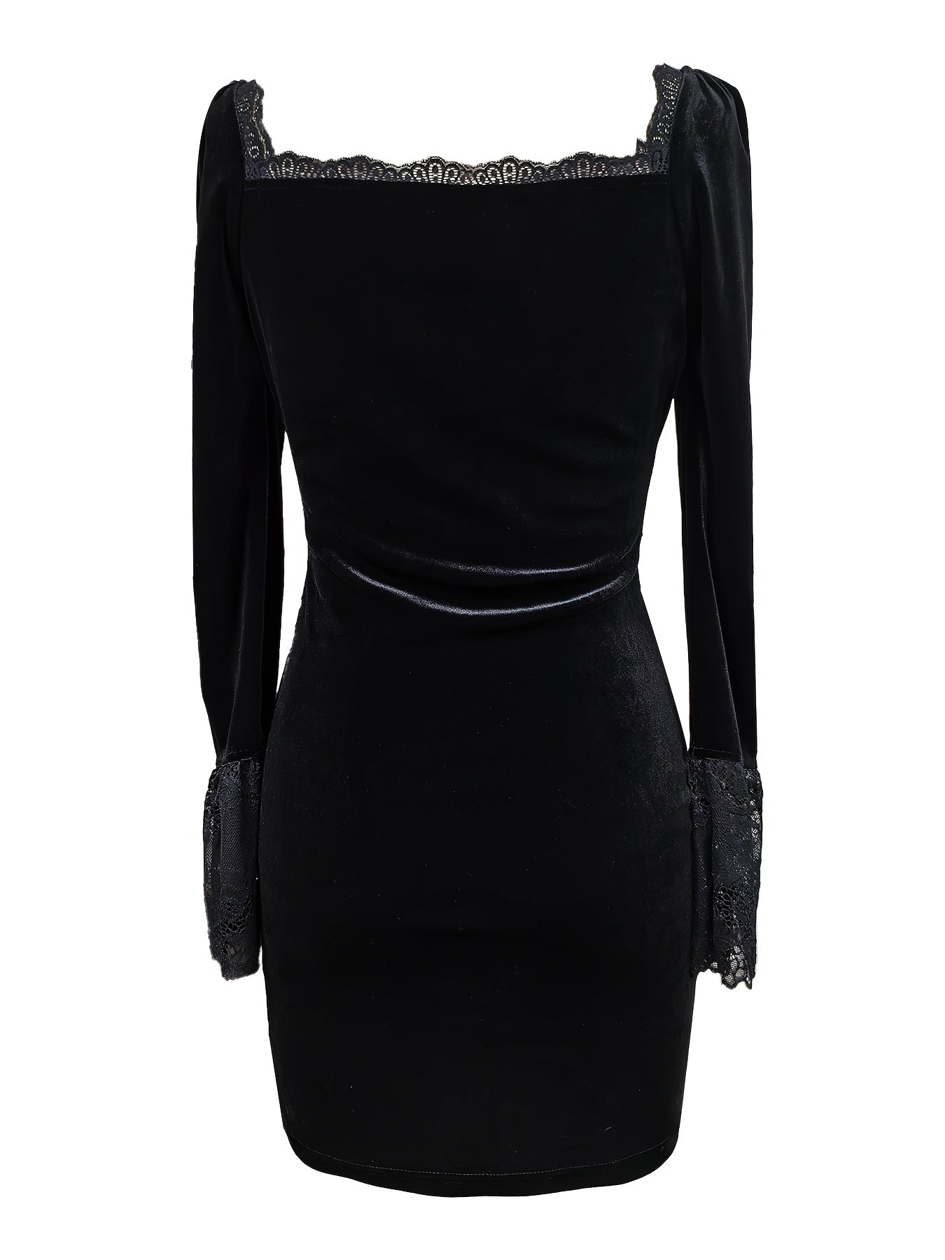 Vestido Elegante Feminino em A-Line com Decote Quadrado e Fenda - Manga Longa - Vestido de Festa de Casamento e Eventos Formal para Todo o Ano, Cor Sólida (Lavagem à Mão/Limpeza a Seco)