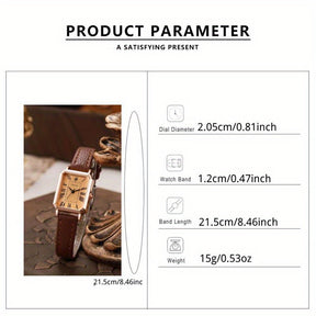 Relógio Analógico Vintage Feminino com Caixa Redonda e Pulseira de PU - Mostrador Minimalista com Subdial Retangular Pequeno, Movimento a Quartzo para Ocasiões Casuais e Elegantes, Relógio de Pulso Elegante para o Dia a Dia