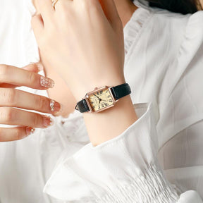 Relógio Analógico Vintage Feminino com Caixa Redonda e Pulseira de PU - Mostrador Minimalista com Subdial Retangular Pequeno, Movimento a Quartzo para Ocasiões Casuais e Elegantes, Relógio de Pulso Elegante para o Dia a Dia