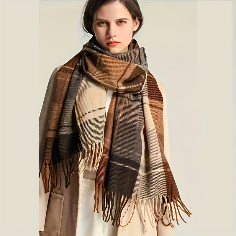 Lenço Vintage de Xadrez para Mulheres - Padrão Geométrico, Acessório de Inverno Quente e Elegante, Versátil para Vestidos Casuais ou Formais, Lavar à Mão ou Limpar a Seco, Perfeito para Outono e Inverno, Acessório de Moda de Inverno | Lenço Vintage de Xadrez | Textura, Lenço de Tartan Marrom, Lenço Marrom, Lenço para Mulheres (on /), Lenço de Inverno para Mulheres, Lenço Elegante para Mulheres, Lenço de Xadrez, Xaile para Mulheres, Lenços Elegantes para Mulheres, Bandana