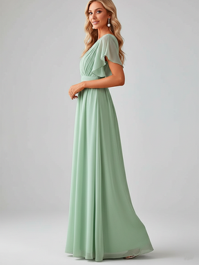 Sage Green Elegance: V-Neck A-Line Wedding Gown