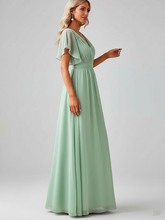 Sage Green Elegance: V-Neck A-Line Wedding Gown
