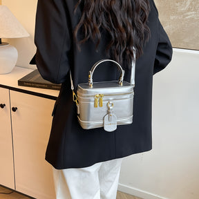 Mala de ombro feminina com alça removível - Bolsa de mão com fecho de correr, bolsa de maquilhagem com fecho de correr dourado e alça removível - Caixa de armazenamento de cosméticos portátil para, feita de material sintético durável, para batons e ferramentas de beleza, com design de pega resistente.