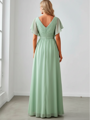 Sage Green Elegance: V-Neck A-Line Wedding Gown