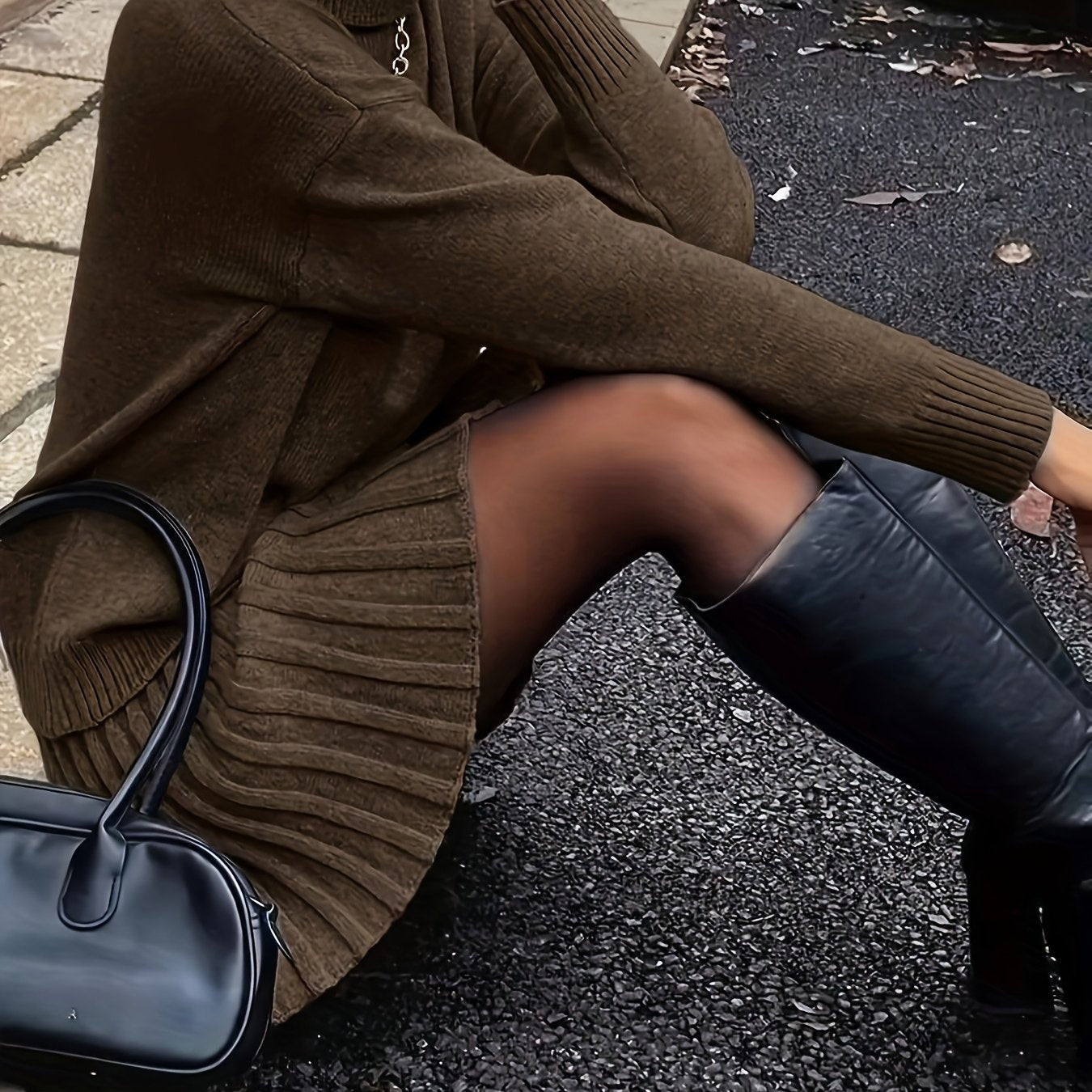 Sophisticated High-Neck Sweater & Skirt Set - Autumn Chic