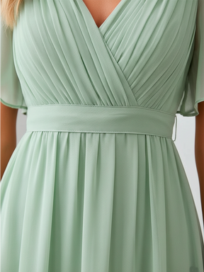 Sage Green Elegance: V-Neck A-Line Wedding Gown