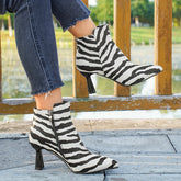 Botas Curtas de Salto Alto com Estampa de Zebra para Mulheres, Sapatos Casuais Confortáveis