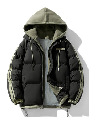 Casaco de tamanho grande para mulheres para esqui, quente e grosso, desportivo com bolsos, com capuz, isolamento térmico, roupa exterior de duas peças para outono e inverno 082OD