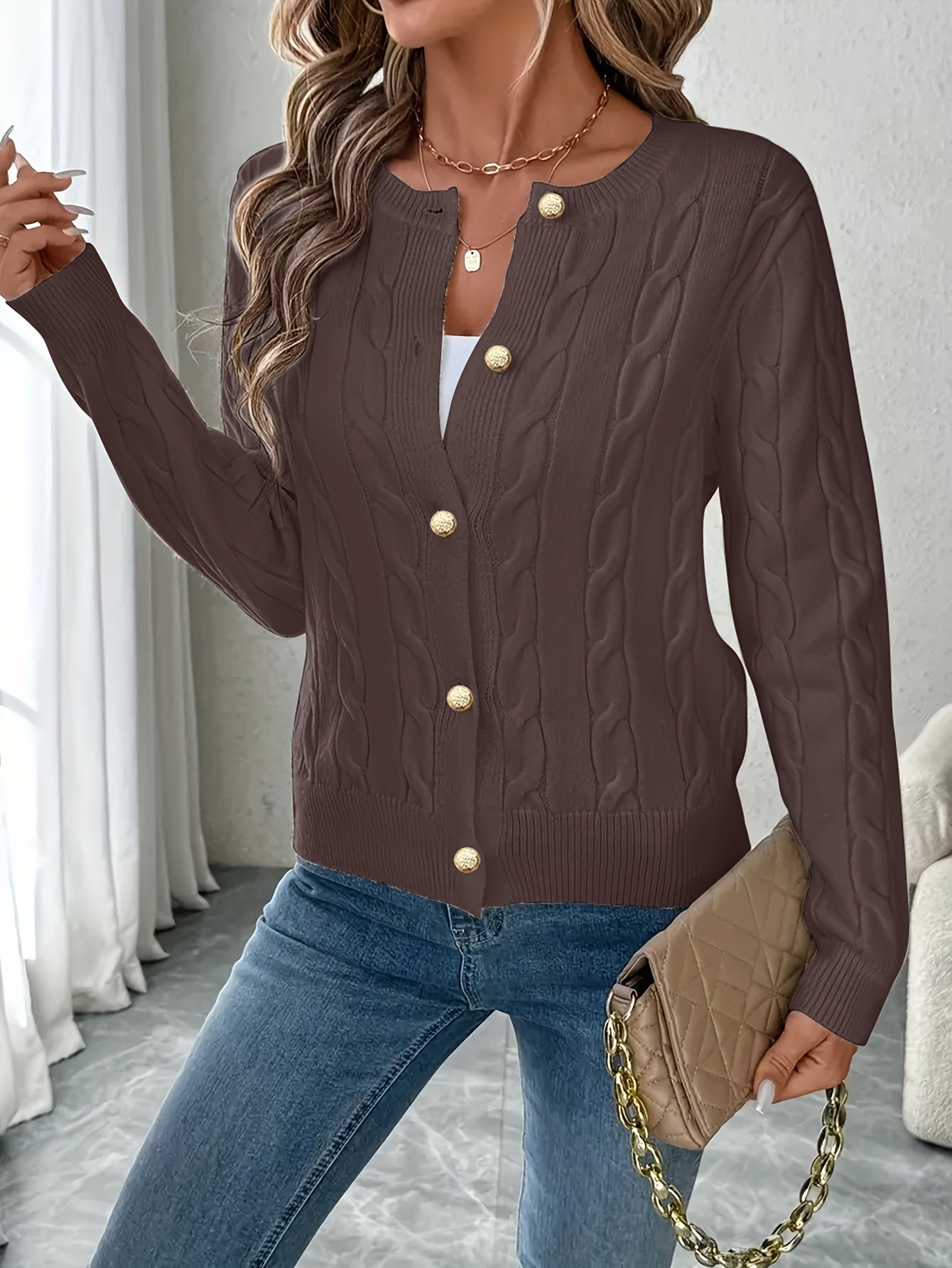 Cardigan Elegante Feminino - Casaco Suave tipo Camisola com Fecho de Botões, Peça de Camadas para Todas as Estações para Looks Diários e Formais - Casaco de Camisola Feminino