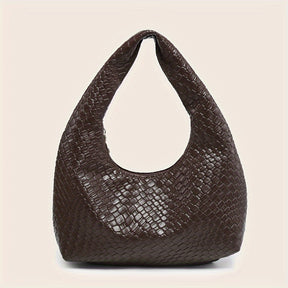 Bolsa Hobo Elegante Bordô Tecida com Crescente para Mulheres - Cor Sólida Chique, Fecho de Zíper, Tote de Ombro em Couro Ecológico Durável com Forro de Poliéster, Bolsa de Mão Fashion para o Subaxilar