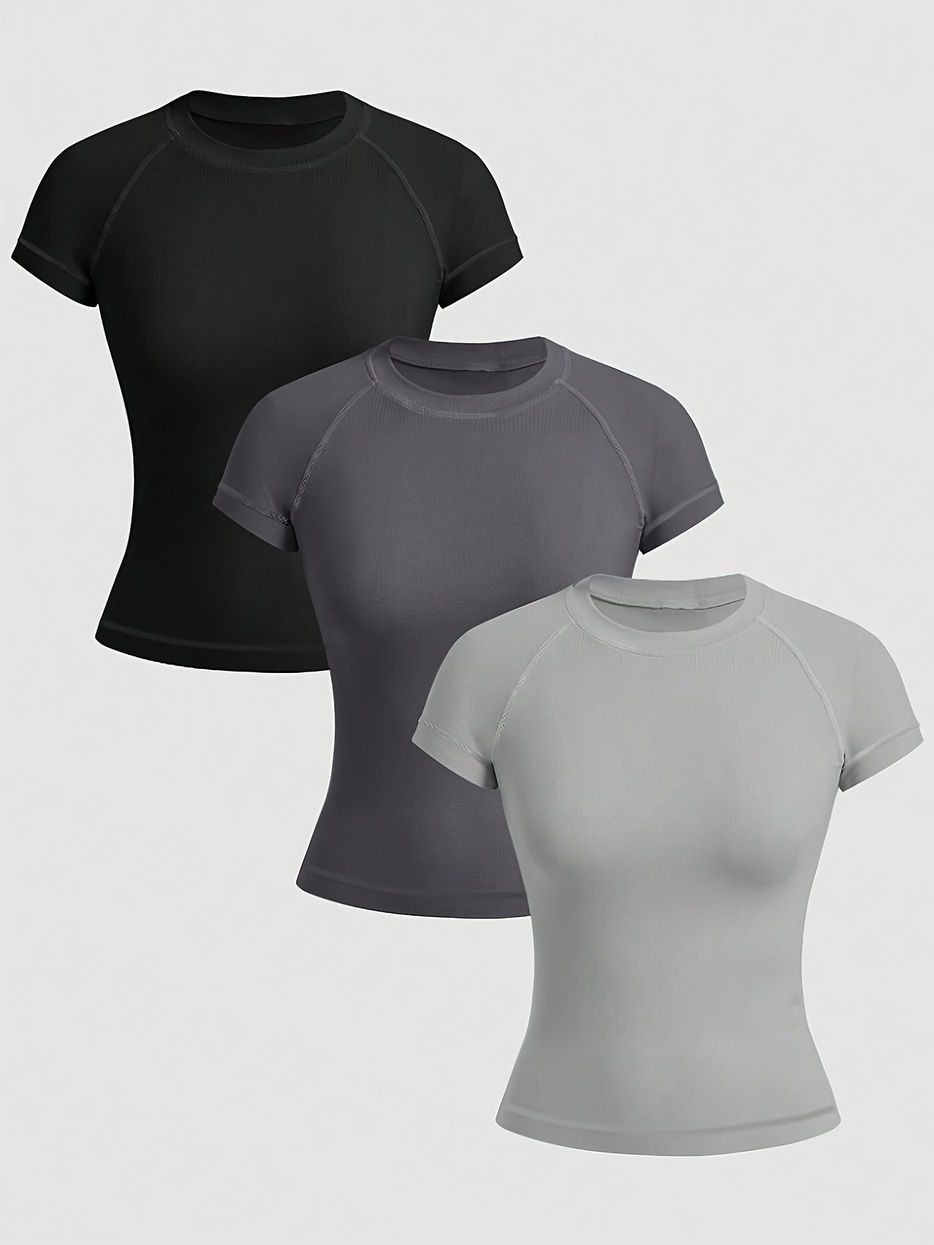 Conjunto de 3 T-shirts de Ginásio para Mulher - Tops Desportivos com Absorção de Humidade e Fecho de Zíper Completo, Tecido Elástico e Respirável para Corrida, Yoga, Ginásio, Mulher, Material de Alta Elasticidade, Design Desportivo, Treino e Roupa Casual - Rosa (Lavável na Máquina)