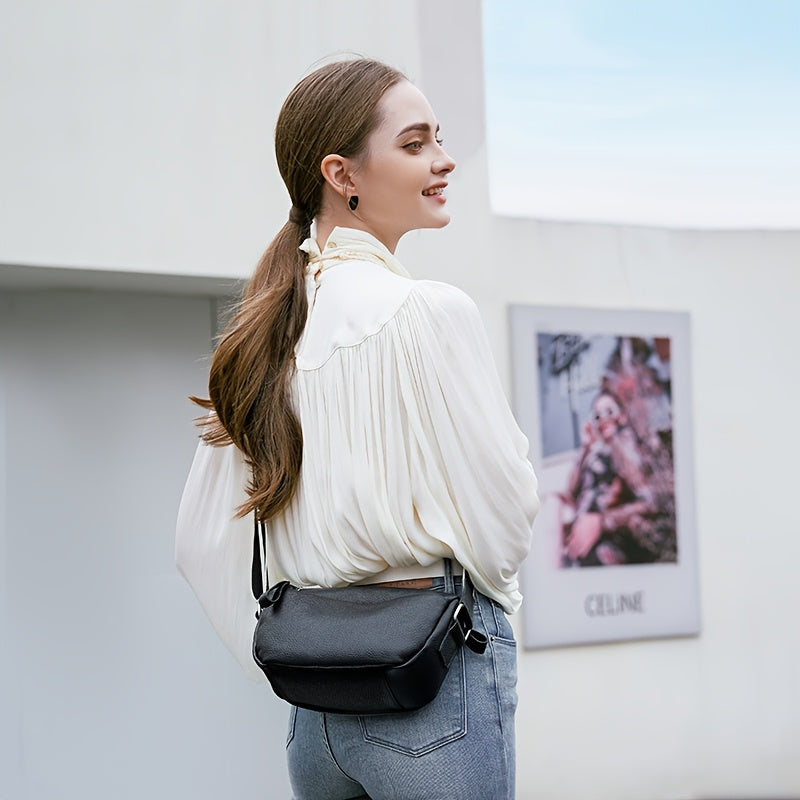 Bolsa Transversal de Couro Genuíno para Mulheres - Grande Capacidade, Alça Ajustável, Fecho de Zíper, Cor Sólida (Caqui/Marrom Claro/Branco/Preto) - Forrada em Poliéster & Acabamento com Bordas Oleadas para Durabilidade - Uso Versátil Diário e Ocasiões Especiais, Bolsa Segura para Viagem, Acessório Elegante, Acabamento Resistente, Bolsa Casual, Estilo Clássico, Costuras de Alta Qualidade, Bolsa Espaçosa, Estilosa