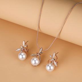 Conjunto de joias de liga elegante vintage, colar com pingente de pérola de imitação de libélula e brincos, acessórios de moda unissexo, para celebrações, aniversários, Dia dos Namorados e Dia da Mãe