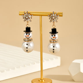 Brincos de Natal Estilo Fashion com Incrustação de Floco de Neve e Tassel Estampado de Boneco de Neve, para Adolescentes