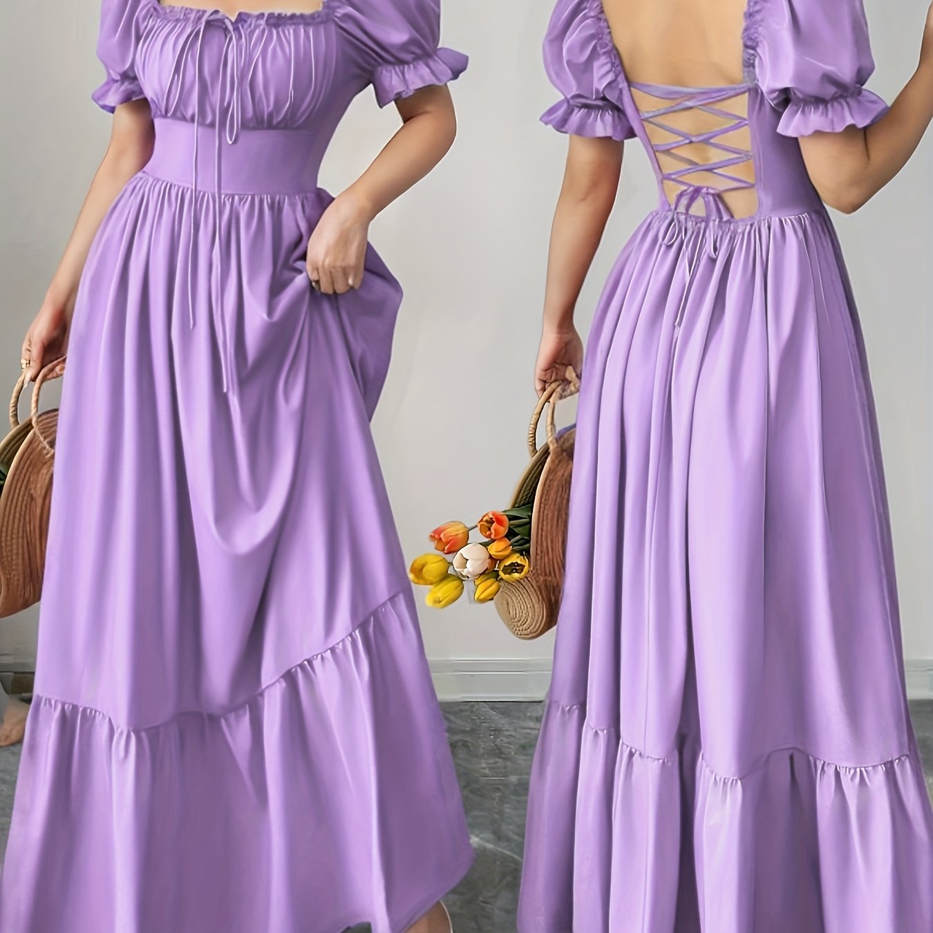 Elegant Bubble Sleeve Bow Dress