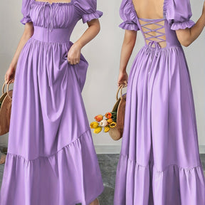 Elegant Bubble Sleeve Bow Dress