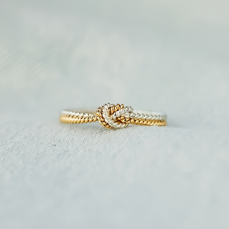 Anel de duas cores com design simples e elegante em nó de corda para mulheres, presente ideal para noivado, casamento, aniversário ou Dia das Mães