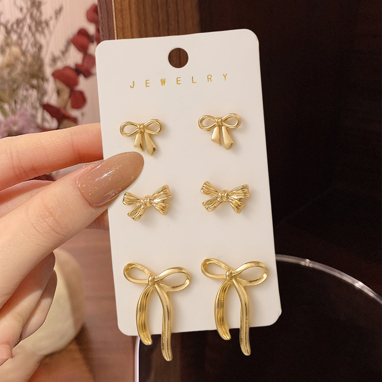 Conjunto de 6 peças de brincos de botão exquisitos e elegantes em forma de laço, conjunto clássico de brincos franceses para mulheres, design multi-estilo, joias elegantes e versáteis adequadas para uso diário, festas, encontros, casamentos e férias.