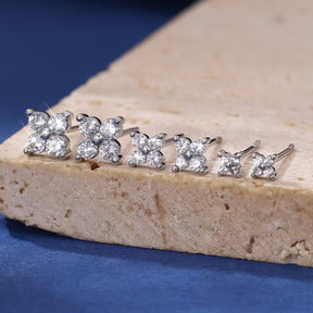 6 Peças Brincos de Zircônia Sintética em Cobre com Flores Pequenas - Acessórios para Orelha em 3 Tamanhos