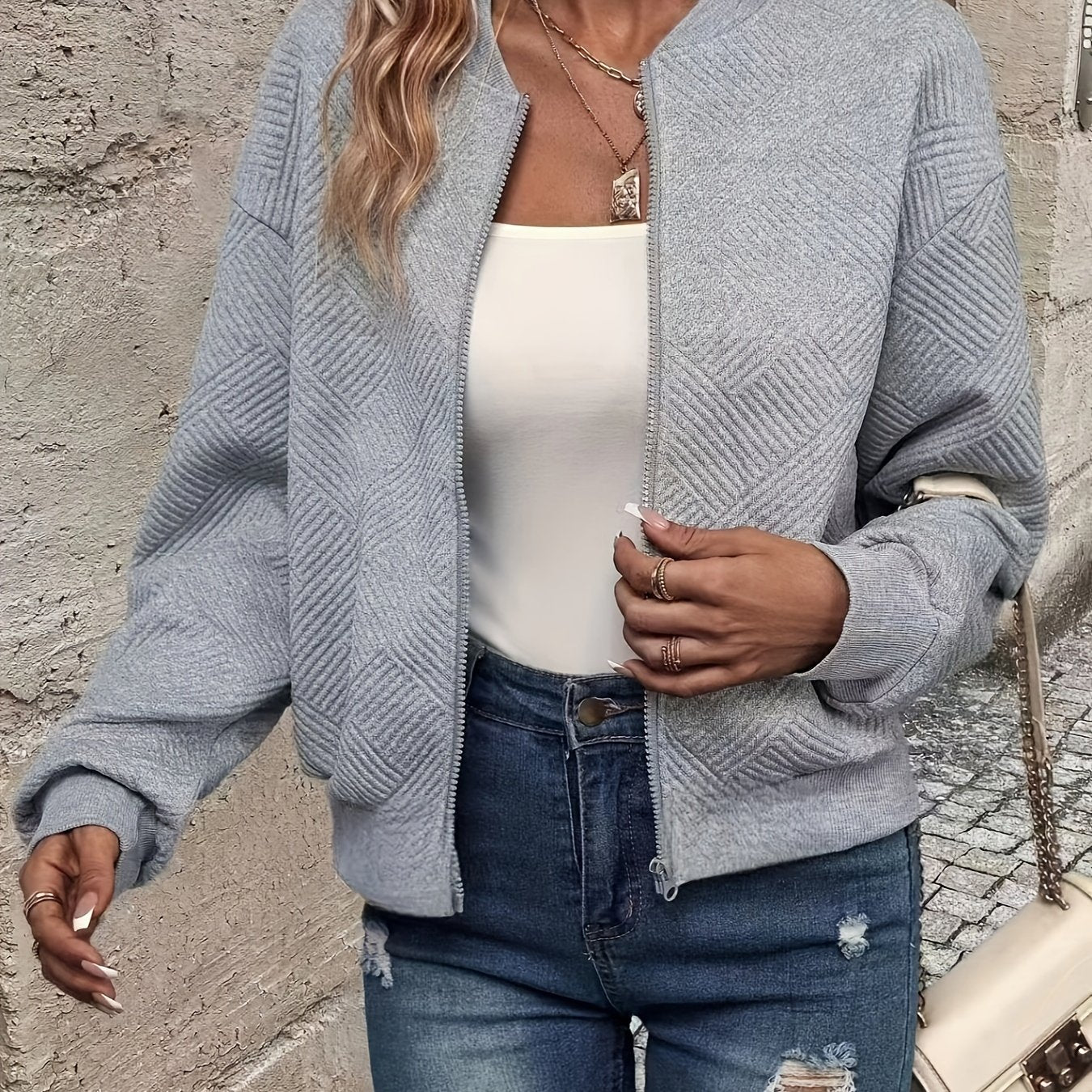 Chic Green Textured Zip Jacket for Women