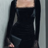 Elegant A-Line Dress with Square Neckline and Slit