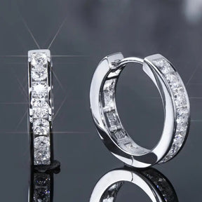 Brincos elegantes de círculo pequeno com incrustações de zircônia para mulheres e homens - Cobre de alta qualidade, prateado branco, perfeito para festas, uso diário e moda casual, brincos diários|Brincos clássicos|Embelezamento de zircônia