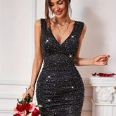 Glamorous V-Neck Sparkle Cocktail Dress
