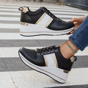 Women'S Stylish Black Sneakers with 2.76inch Insole - Non-Slip, All-Season Comfort, Motion-Control Support, Polyurethane Upper, Fabric Lining & Sole, Casual Elegance, Casual Footwear | Stylish Sneakers | Comfortable Footwear