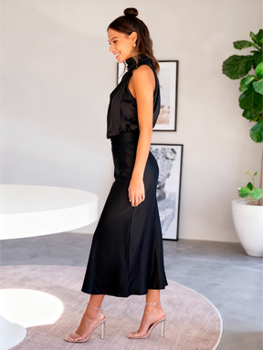 Elegant Silk Satin Sleeveless Evening Dress