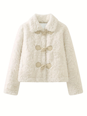 Casaco de Inverno Feminino com Botões de Lapela e Forro Térmico Espesso