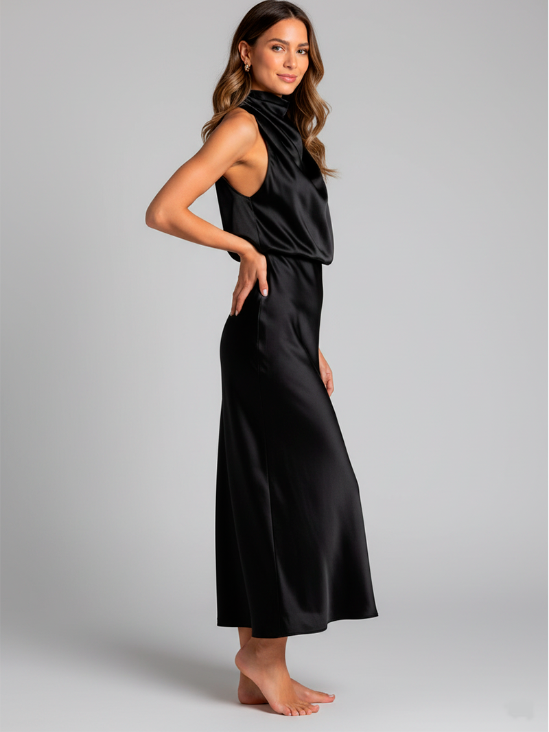 Elegant Silk Satin Sleeveless Evening Dress